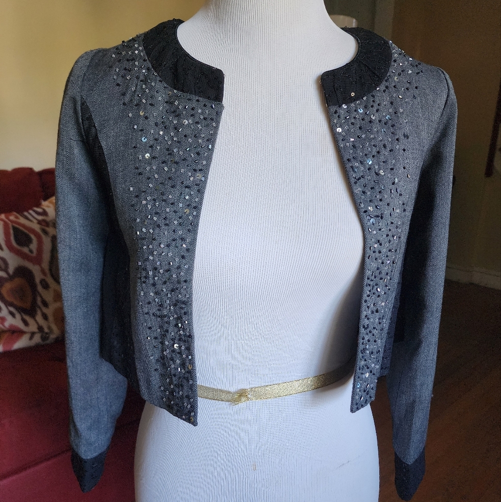 Hannah Banana Gray Blazer Modern Open Front Design